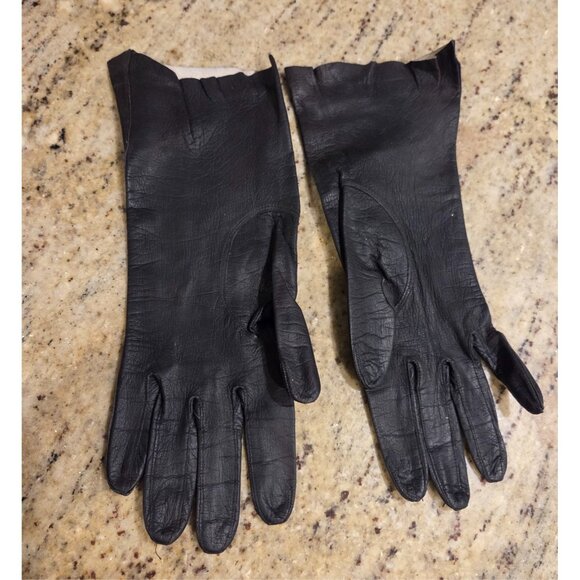 Vintage Womens Size M 7 Black Leather Formal 10.5" Long Gloves Kerrybrooke - Picture 5 of 16